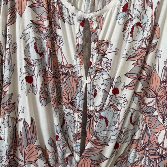 Free People floral print keeping on 3/4 tie drop sleeve blouse top - Picture 3 of 6